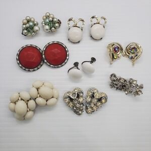 Vintage women's earrings (Lot of 8) used 80's 90's red white‎